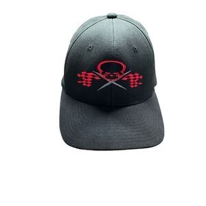 No Fear Hat Skull Flag Flex Ball Cap Black Red Stitching Small/Medium